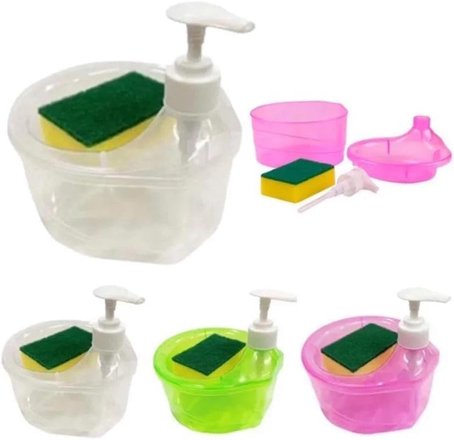 2 in 1 Soap Pump Dispenser for Dishwasher Liquid Soap Sponge Holder Free Sponge