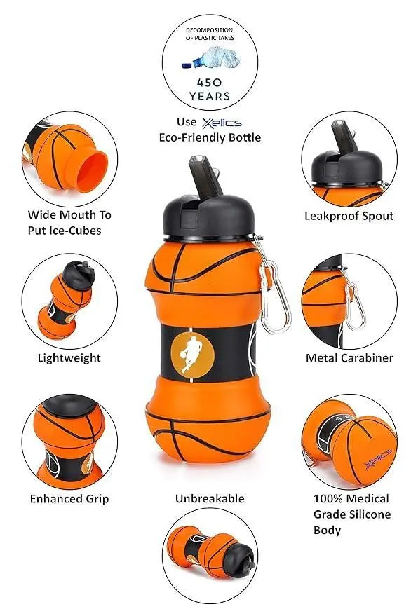 Kids Sports Water Bottle Collapsible Basketball Ball Shaped Design