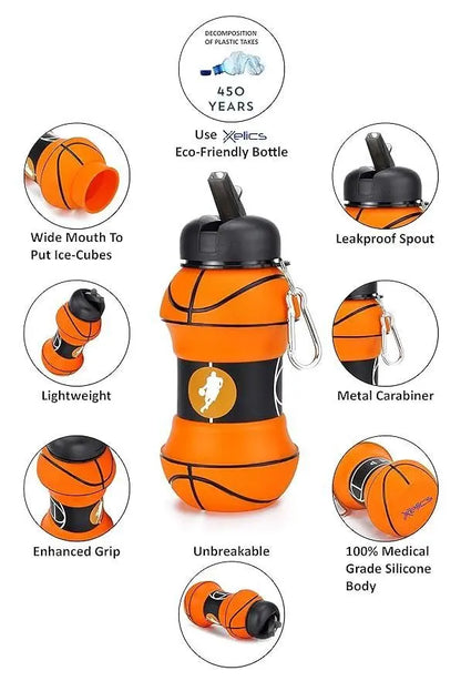 Kids Sports Water Bottle Collapsible Basketball Ball Shaped Design