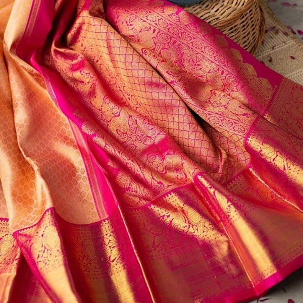 Women's Art Silk Printed Saree ( Peach )