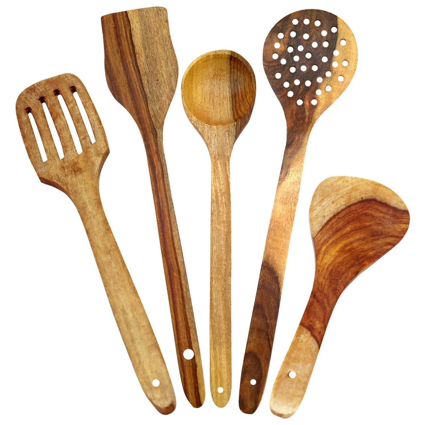 Pack Of 5 Kitchen Wooden Skimmer and Serving Spoons (Big size)